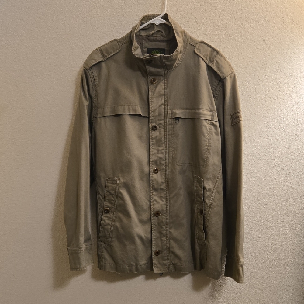 Vintage Timberland Men's Khaki Military Jacket - Large